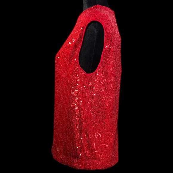 Calvin Klein - Red Sleeveless Sequins Top - Size M - Picture 3 of 5